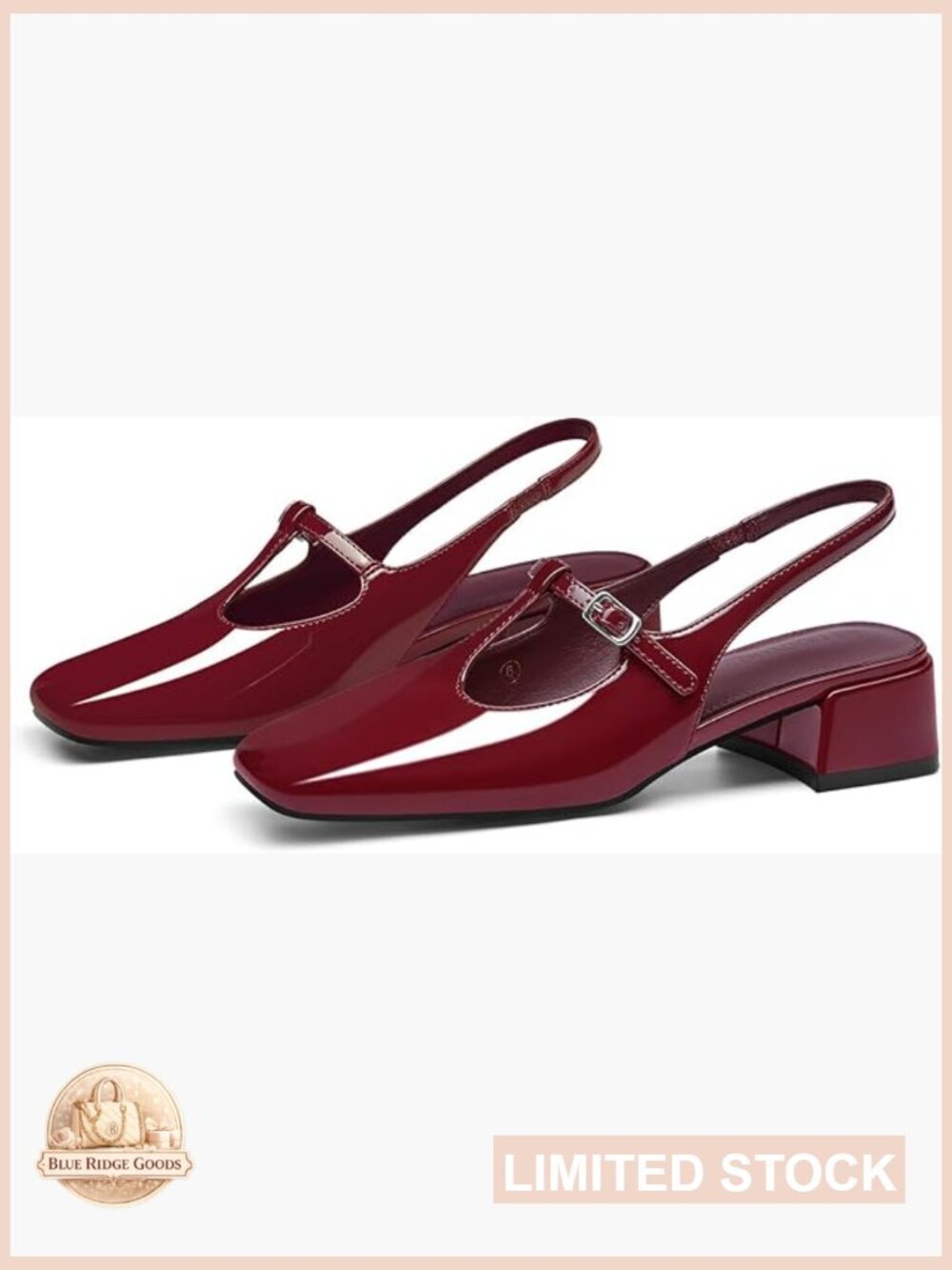 Mary Jane Slingback Low Heel Pumps Chunky Heel Closed Toe Dress Shoes